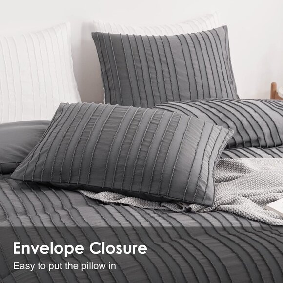Boho Duvet Cover Striped Textured Duvet Cover Set Tufted Bedding Set  Gray - Picture 4 of 9